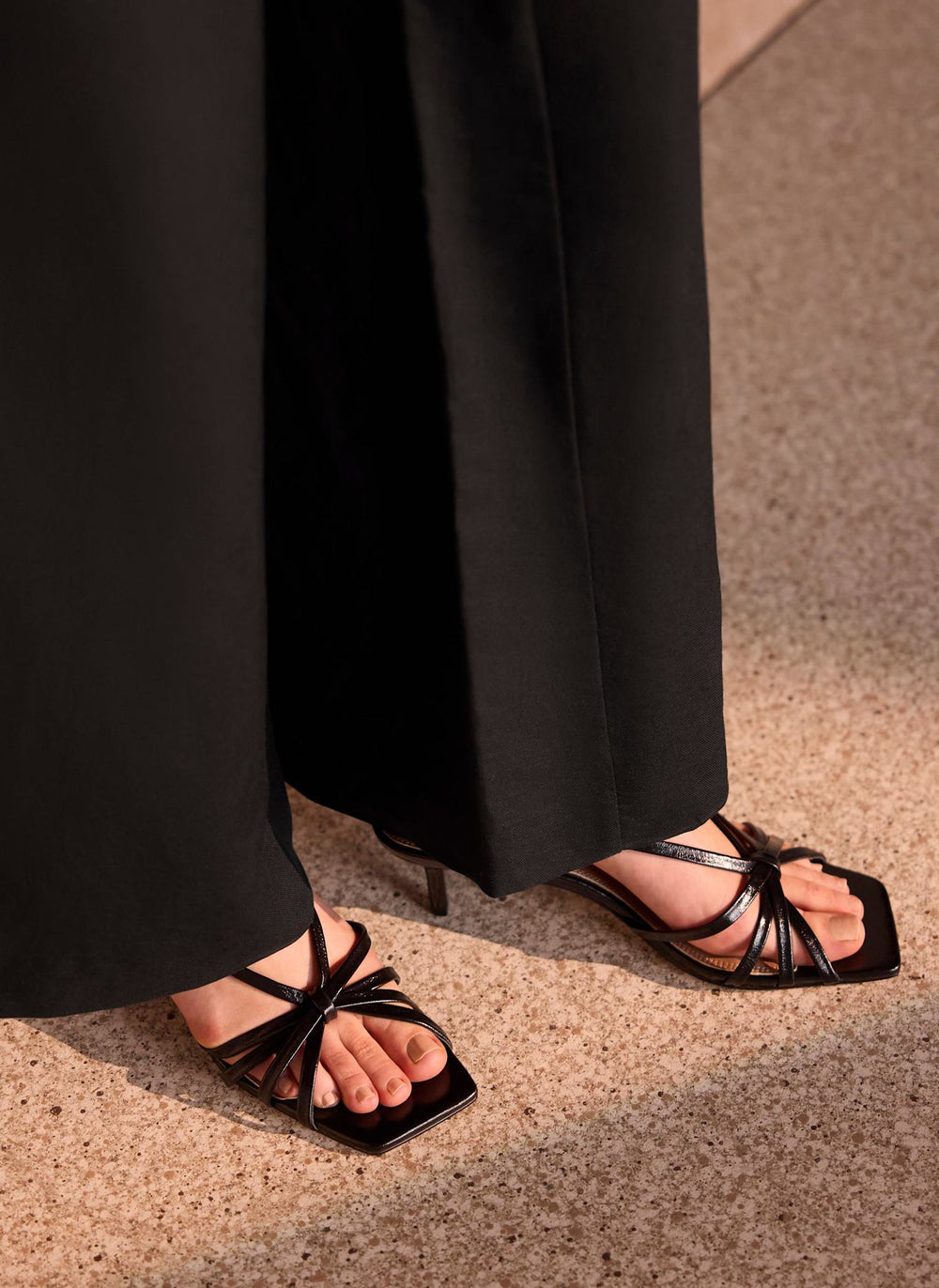 Marcie Black Leather Strappy Heels