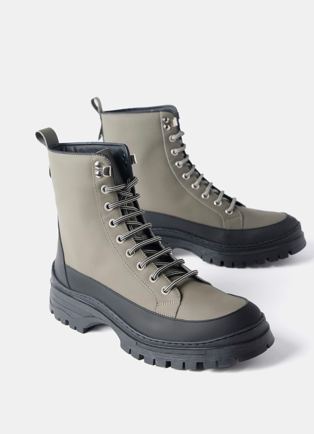 Khaki Leather Hiking Boots