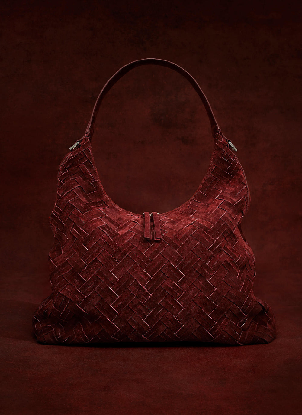 May Burgundy Woven Suede Shoulder Bag