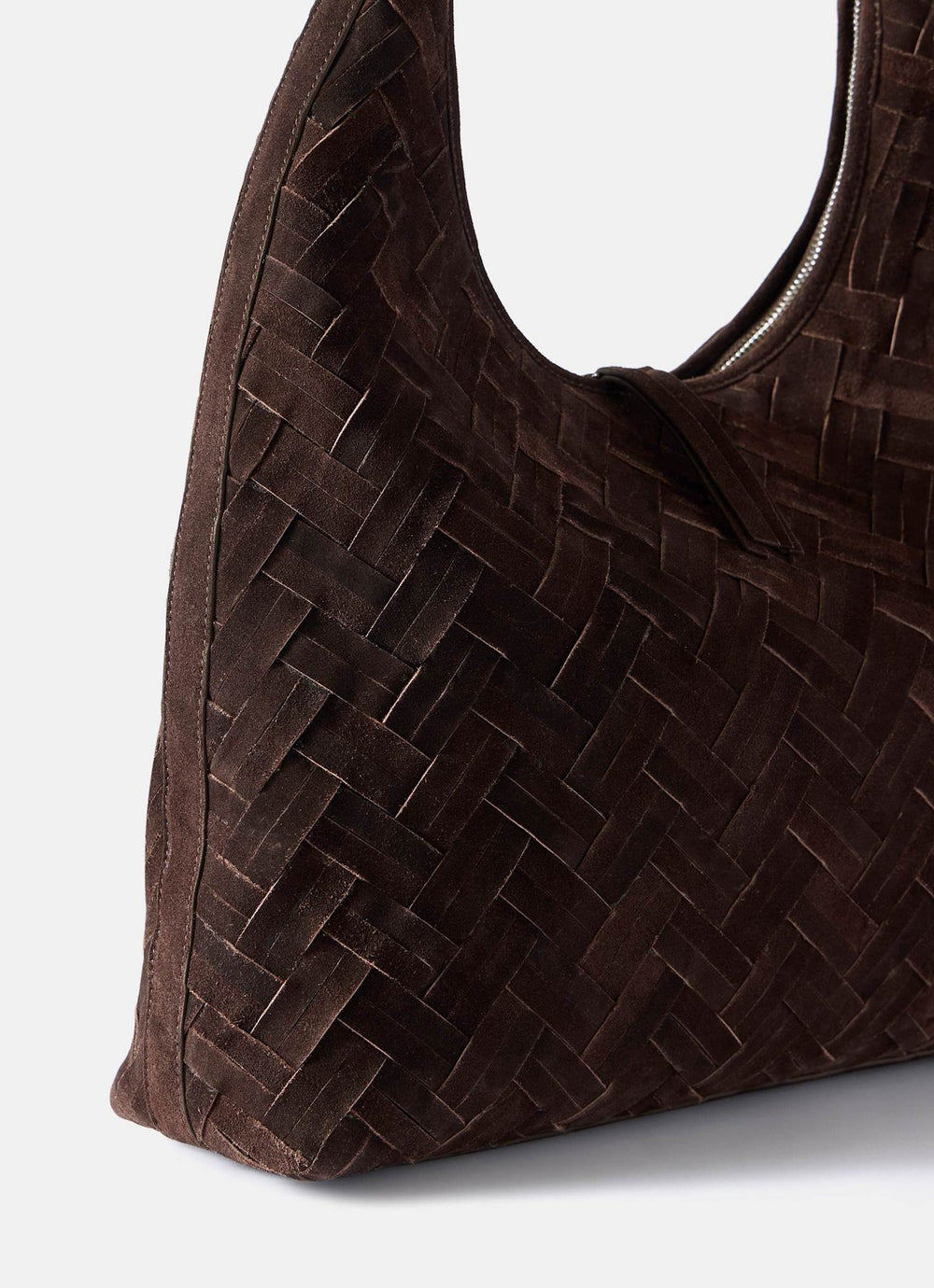 May Brown Woven Suede Shoulder Bag