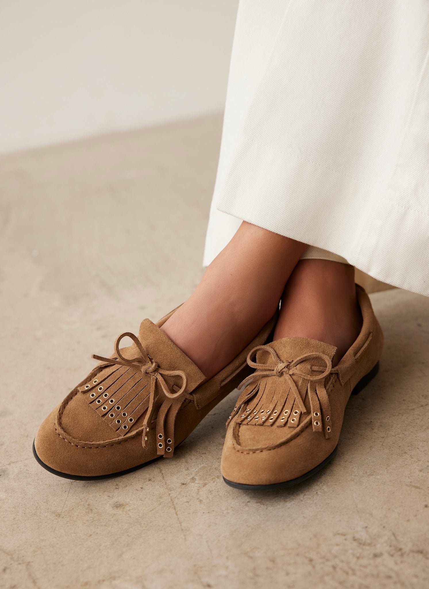 Melba Neutral Suede Loafers – Mint Velvet