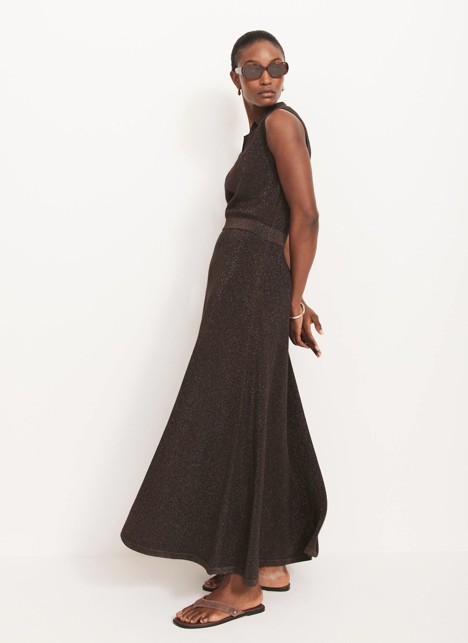 Brown Metallic Knit Midi Dress Mint Velvet