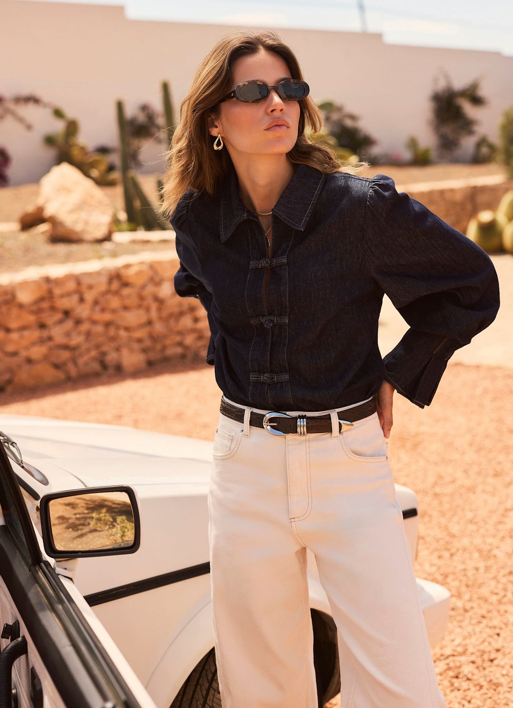 Indigo Denim Fluted Sleeve Shirt