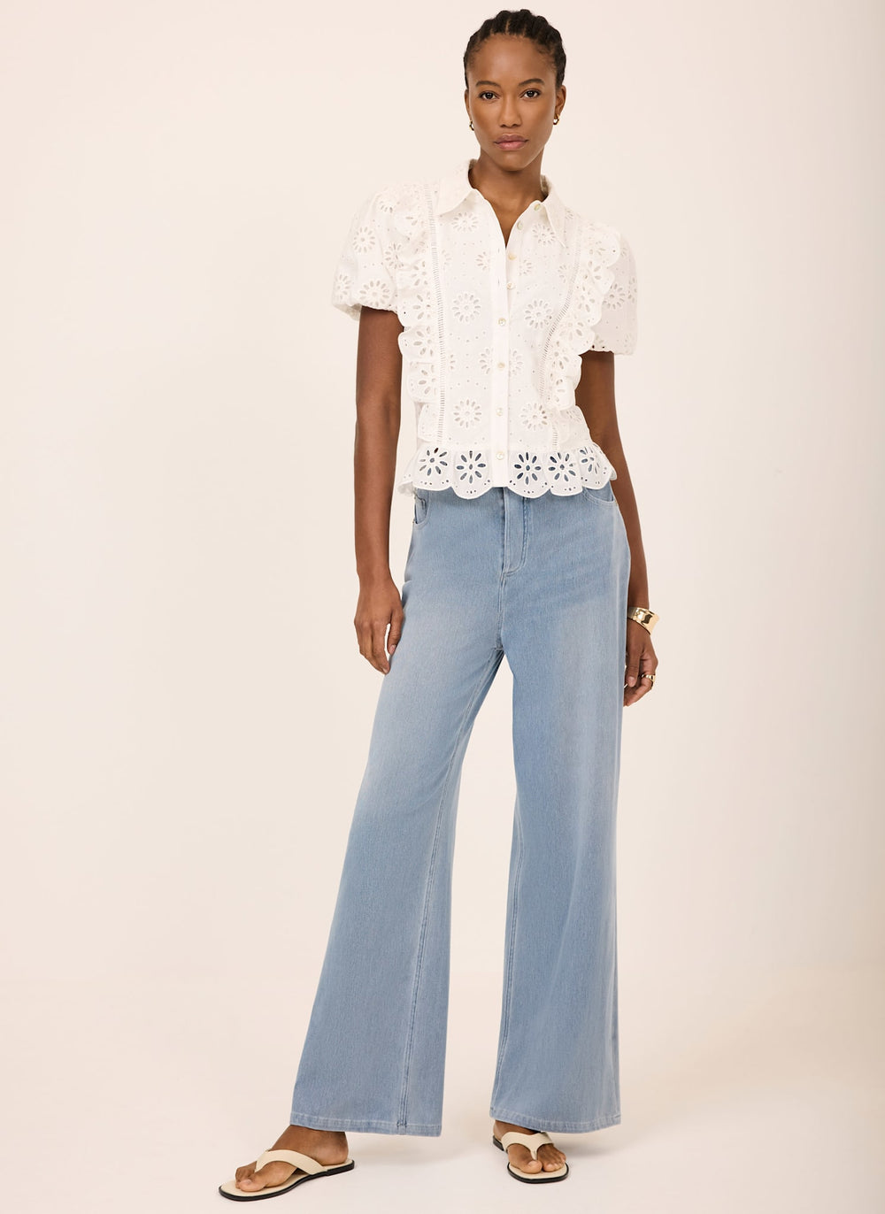 Mid Indigo Stretch Denim Wide Leg Travel Jeans