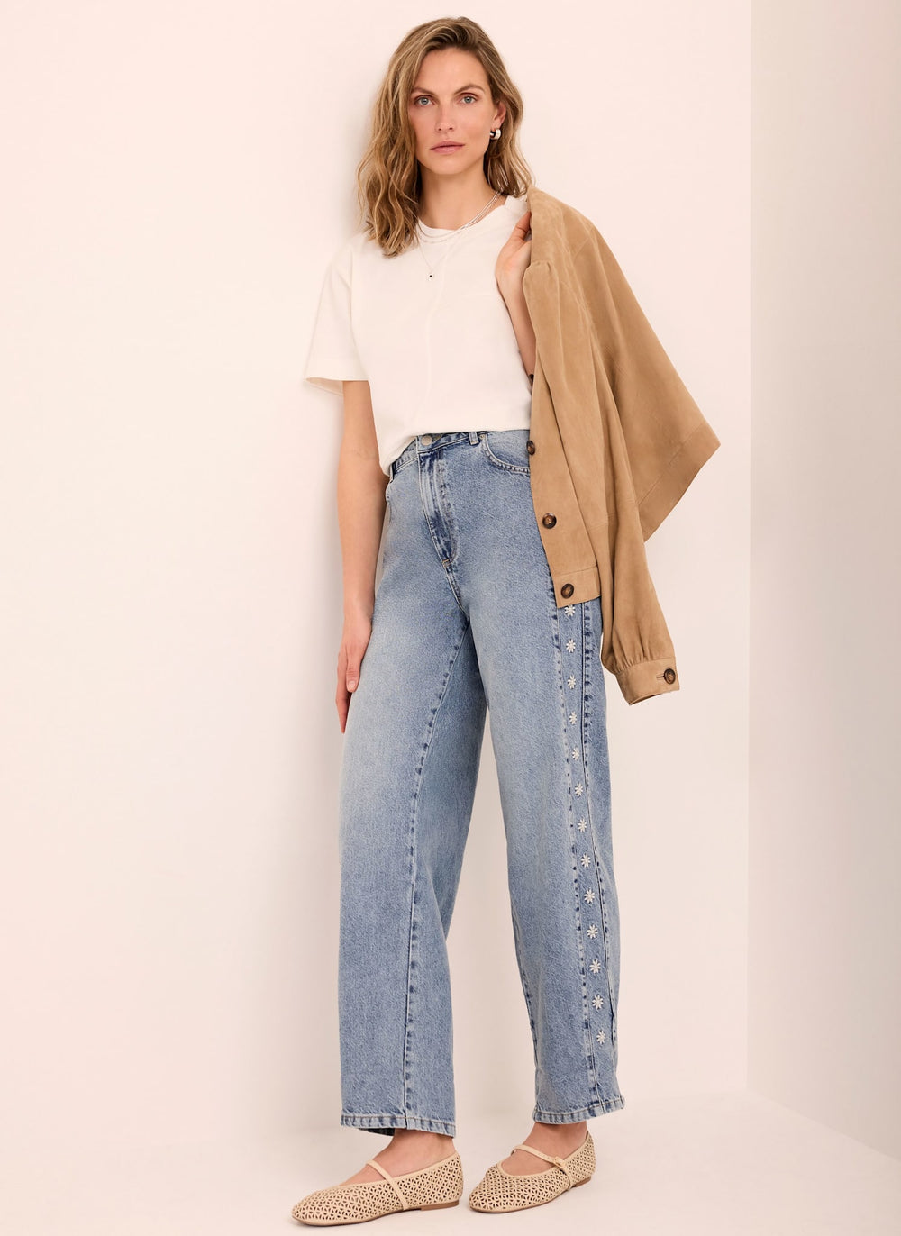 Mid Indigo Floral Embroidered Tapered Jeans