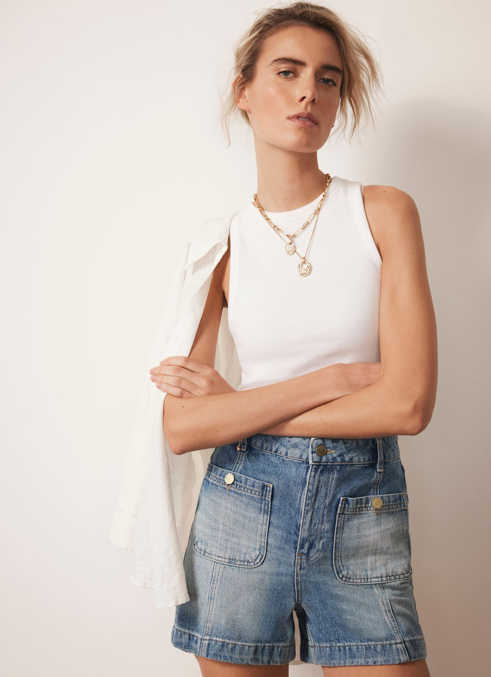 Mid Indigo Wash Denim Shorts