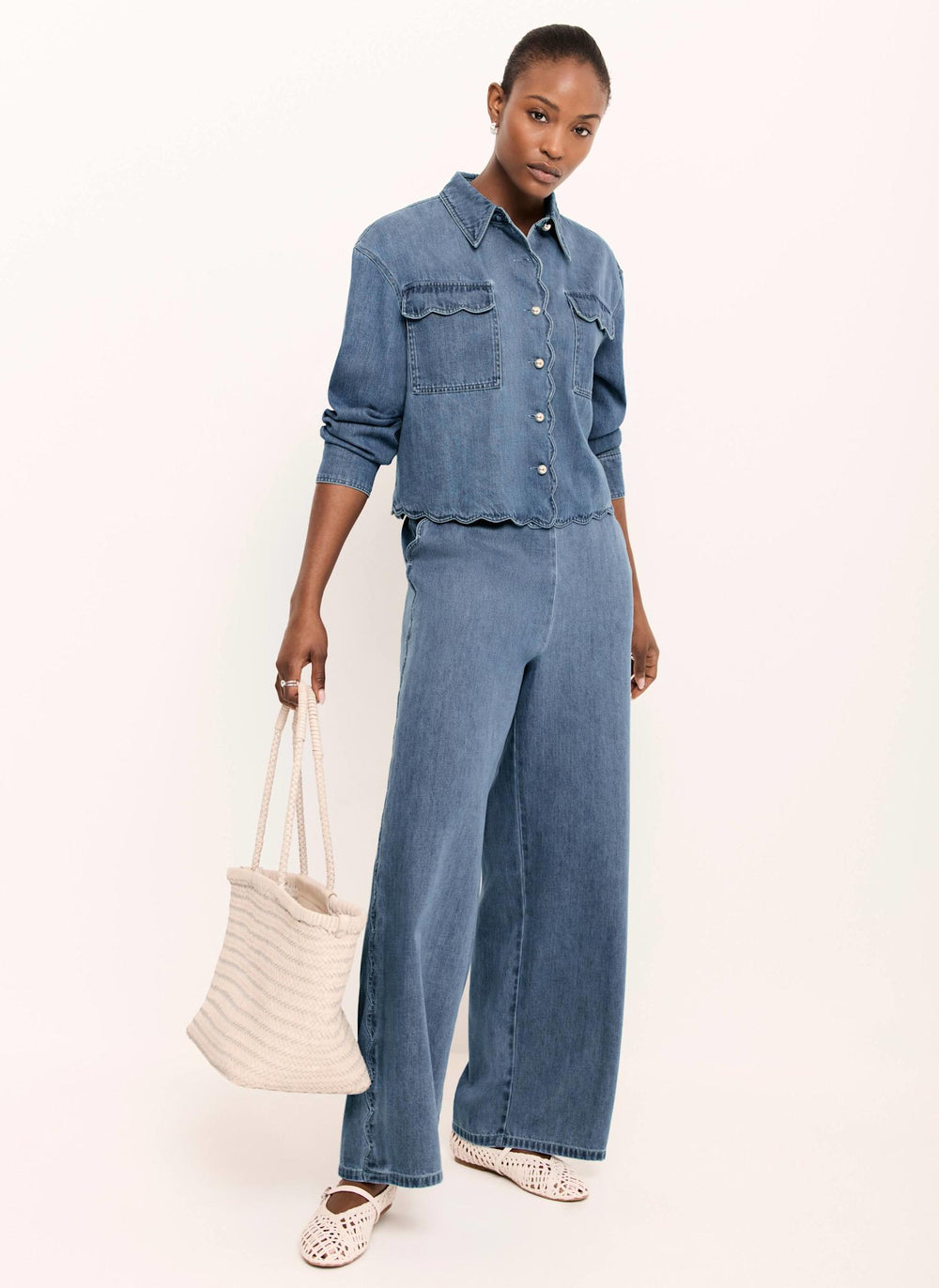 Indigo Scallop Trim Wide Jeans