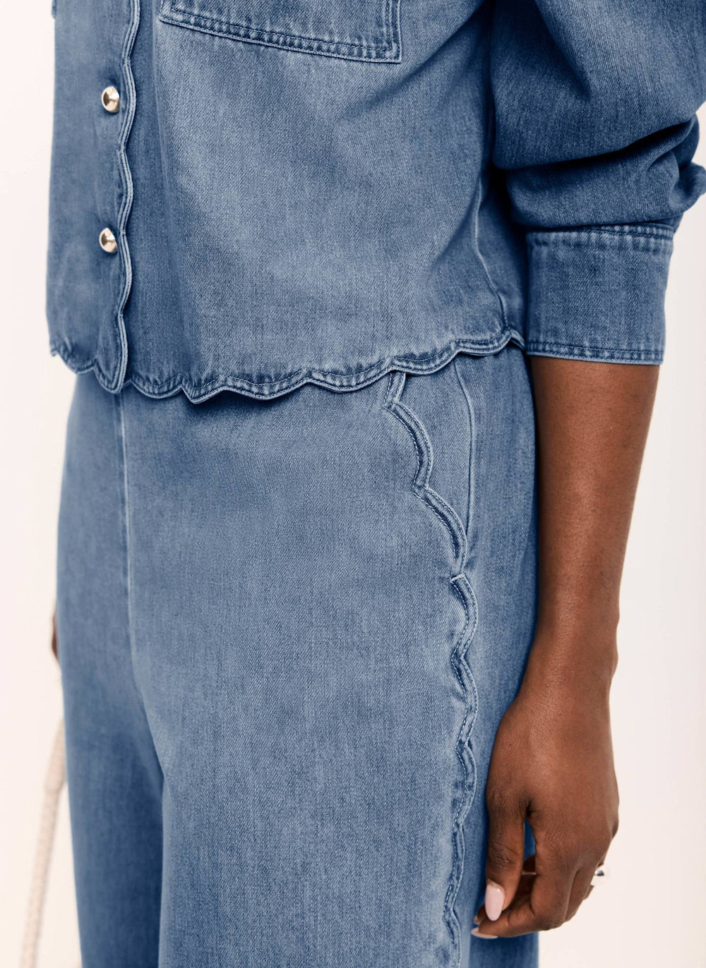 Indigo Scallop Trim Wide Jeans