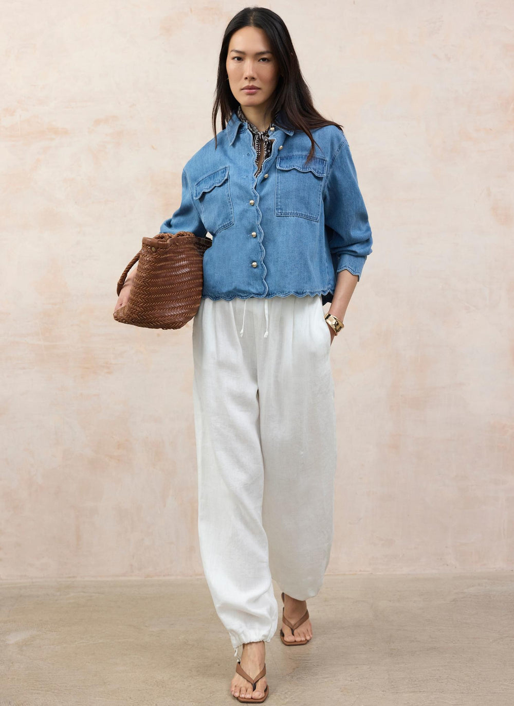 Mid Indigo Denim Scallop Shirt
