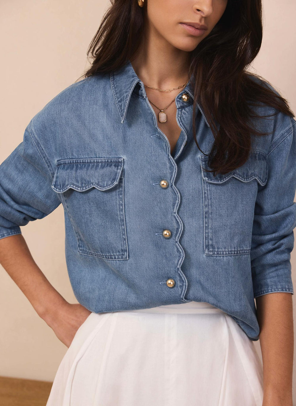 Mid Indigo Denim Scallop Shirt