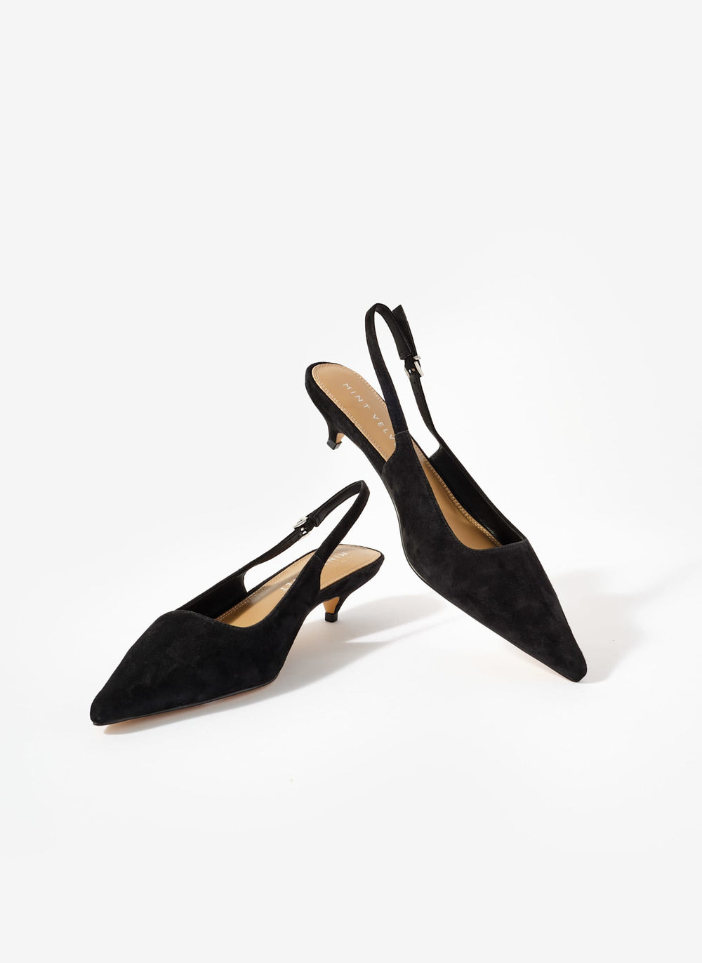 Mila Black Suede Slingback Kitten Heels