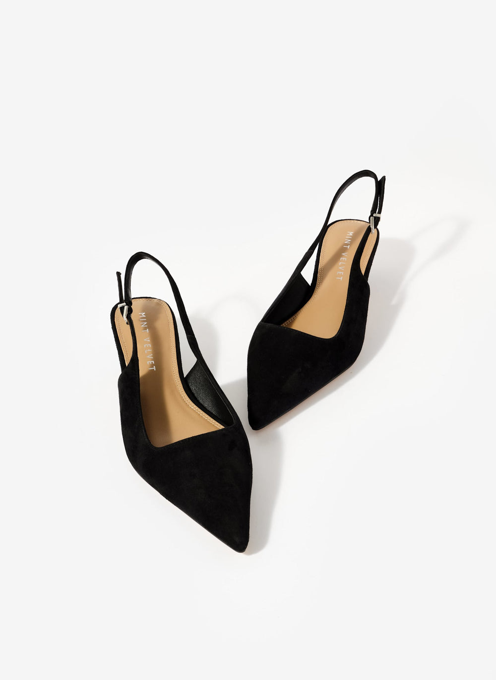Mila Black Suede Slingback Kitten Heels