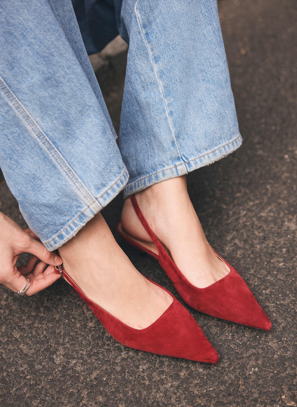 Mila Red Suede Slingback Kitten Heels