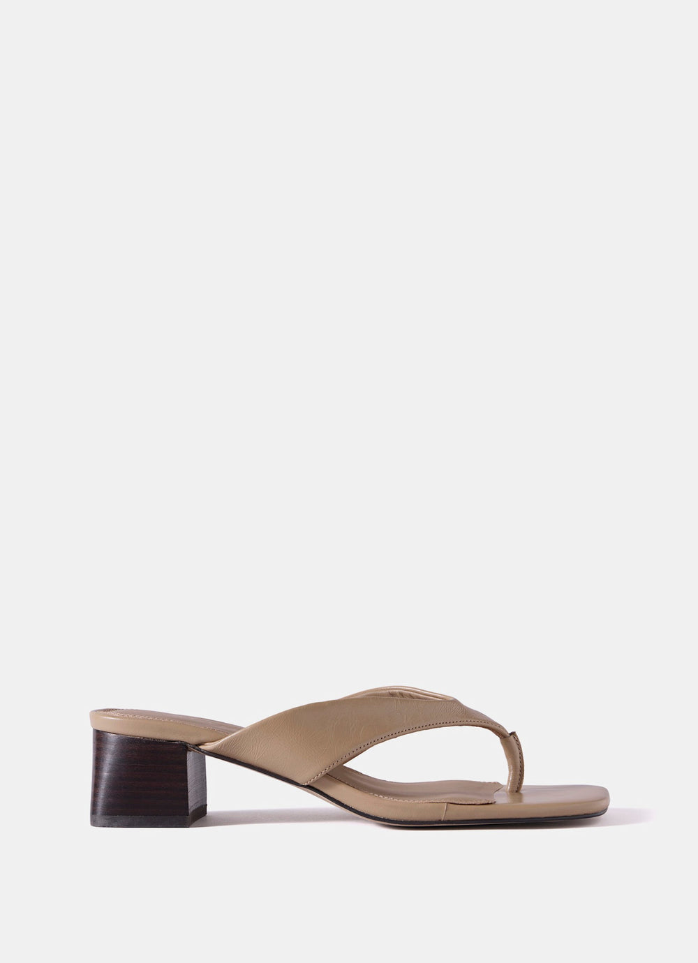 Millie Neutral Leather Block Flip Flop Heels