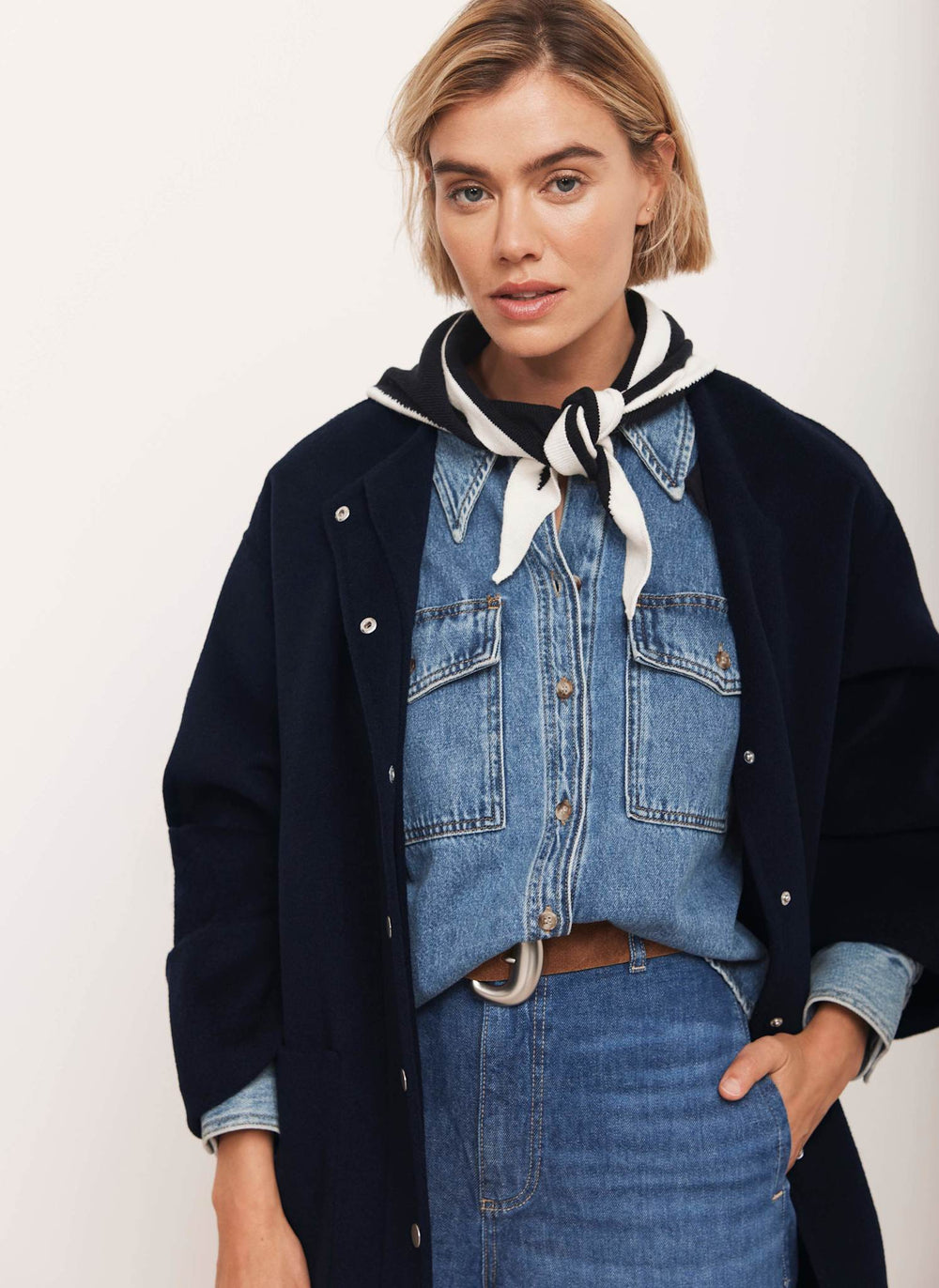 Navy Cotton Blend Triangle Knit Scarf