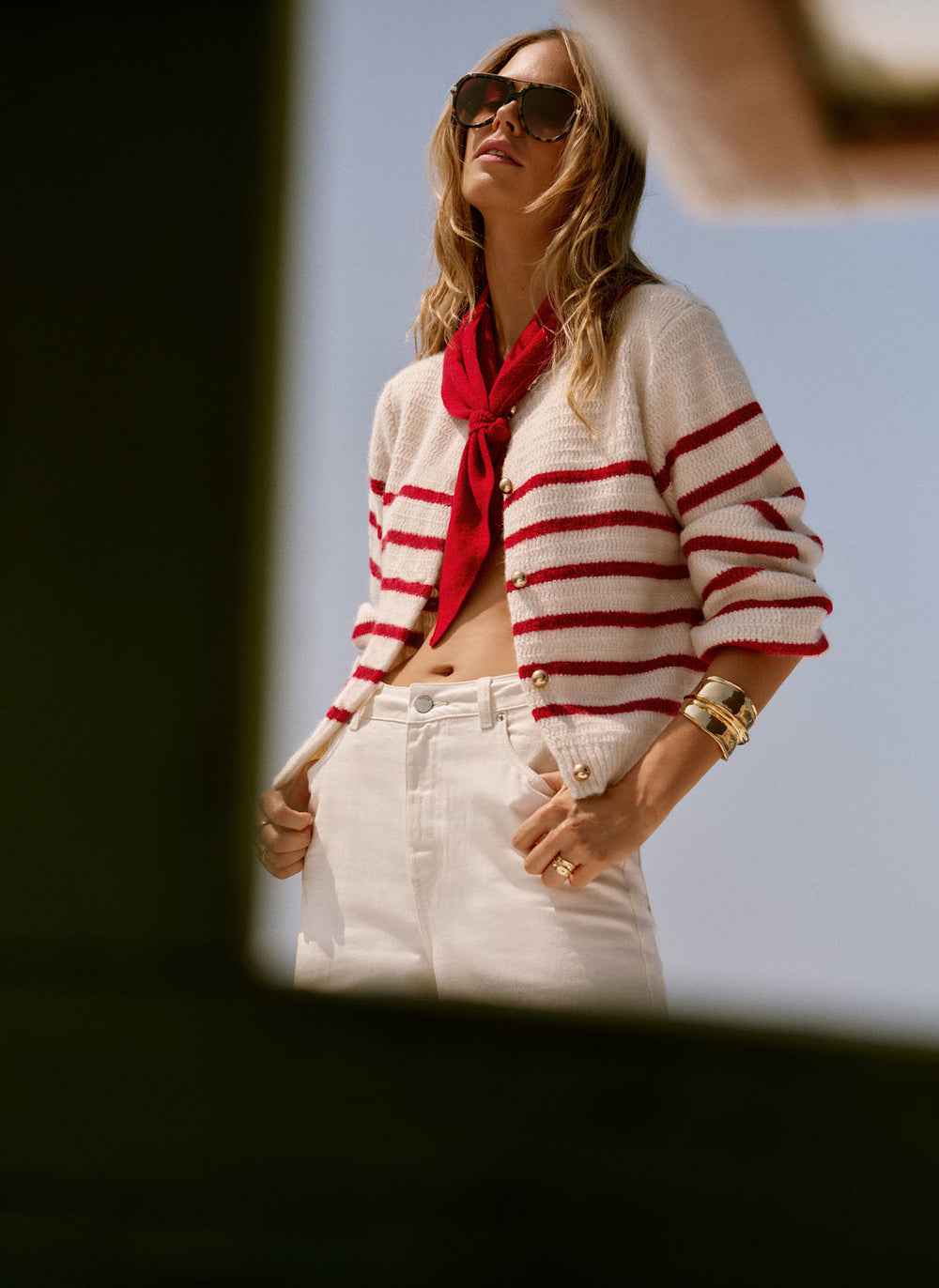 Red Cotton Blend Triangle Knit Scarf