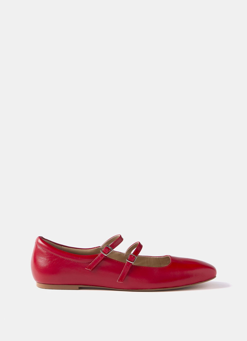MJ Red Leather Ballet Pumps