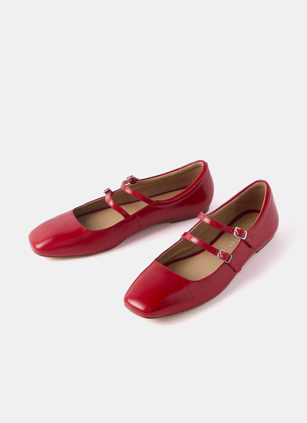 MJ Red Leather Ballet Pumps