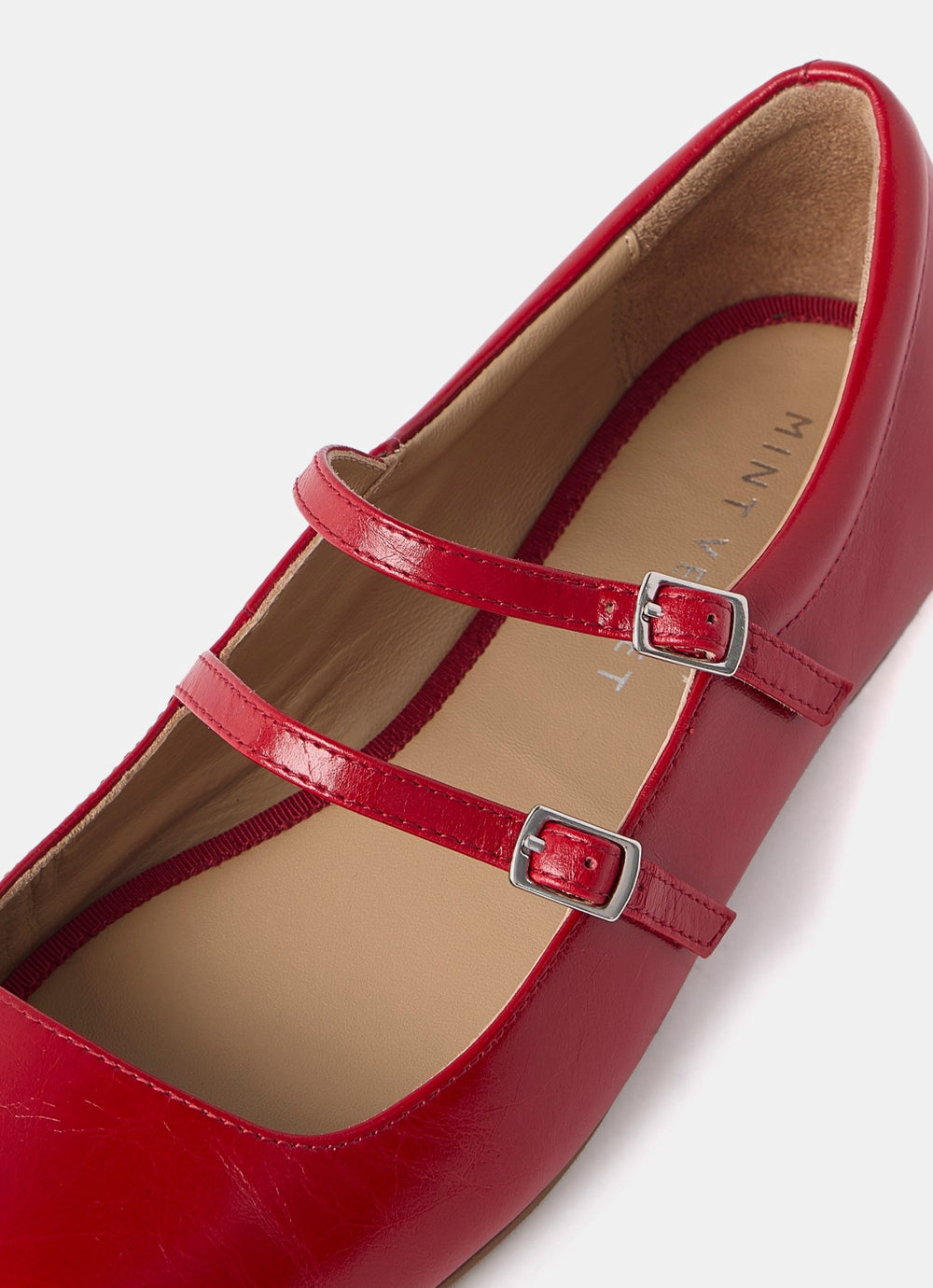 MJ Red Leather Ballet Pumps