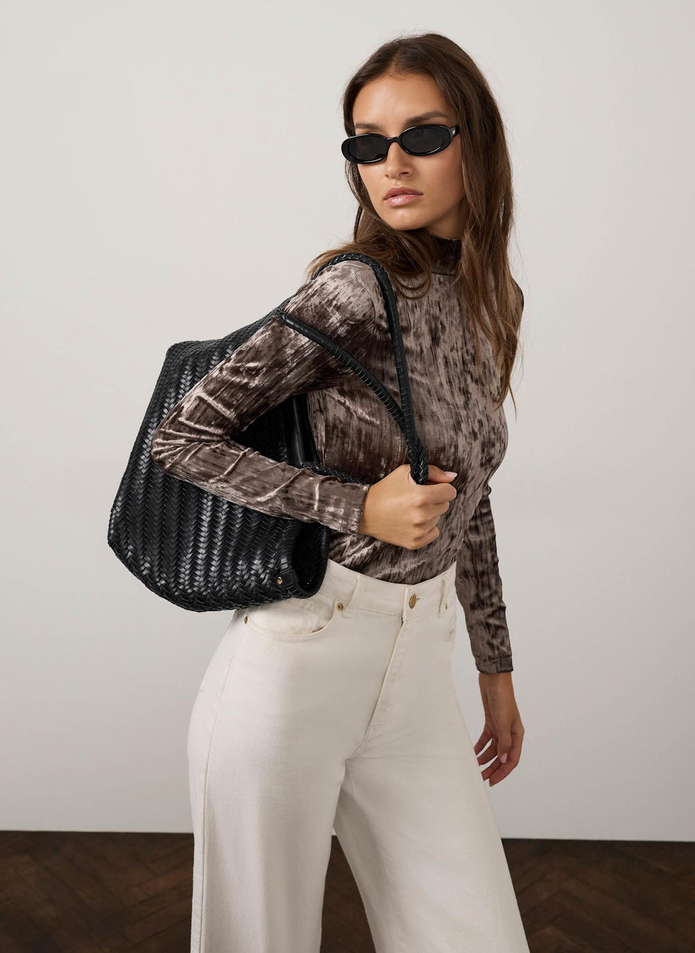 Brown Velvet High Neck Top