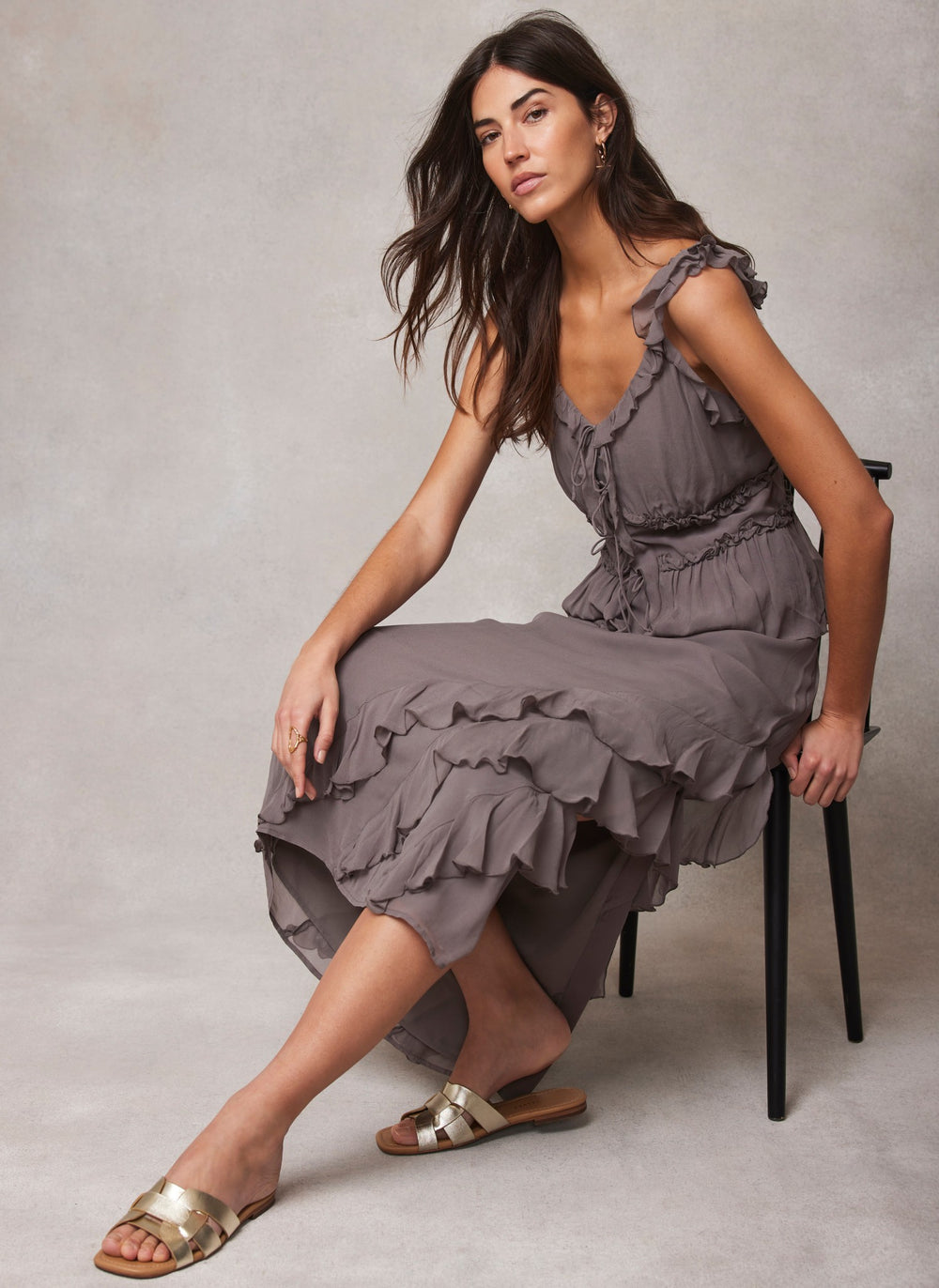 Brown Ruffle Maxi Skirt