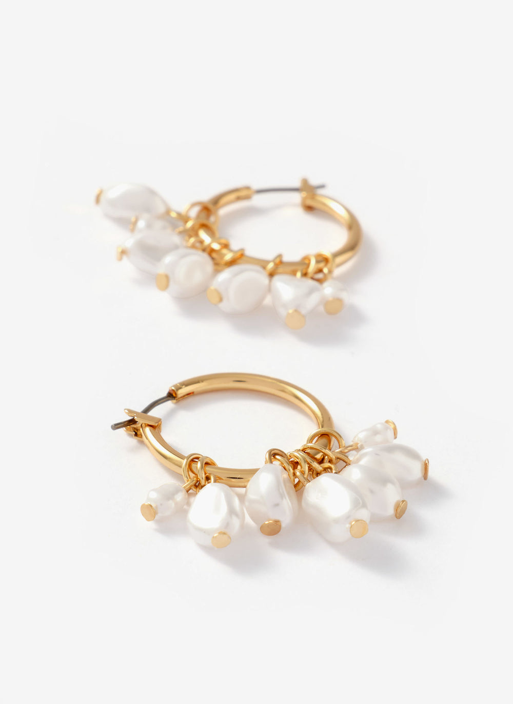 Gold Tone Hoop Mini Pearl Earrings