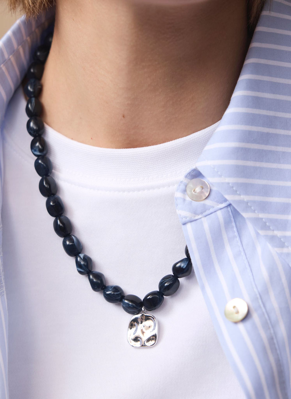 Navy Beaded Charm Necklace
