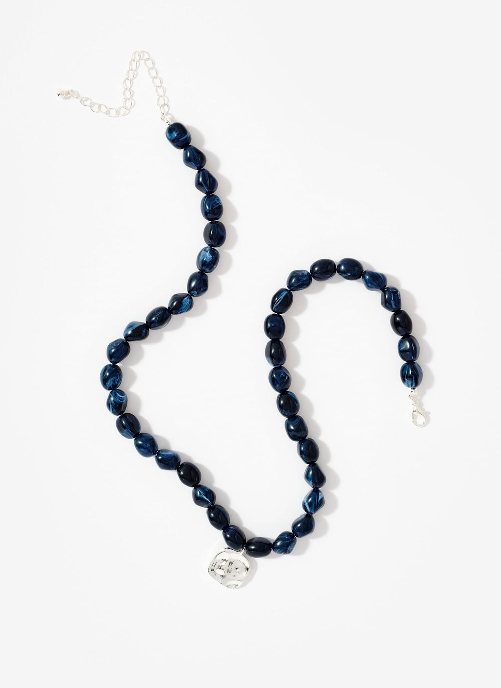Navy Beaded Charm Necklace