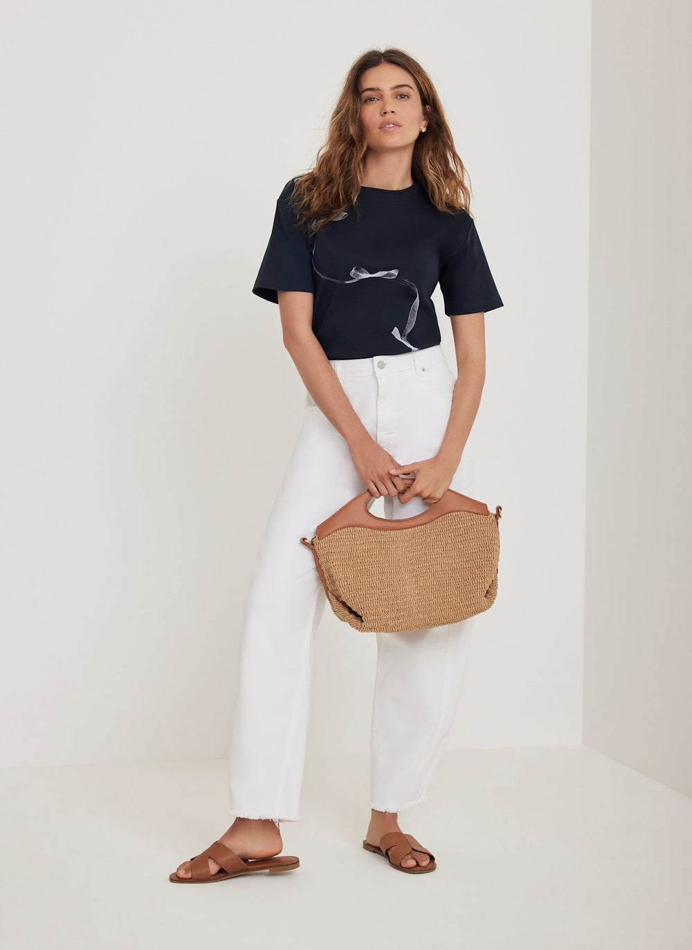 Navy Cotton Graphic Ribbon T-Shirt