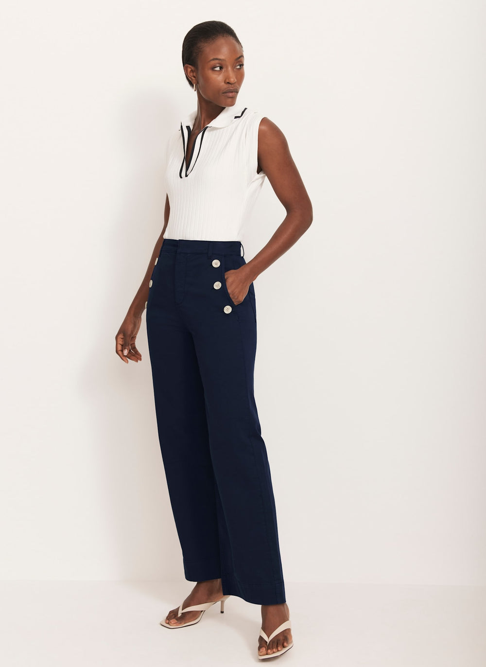 Navy Button Detail Trousers