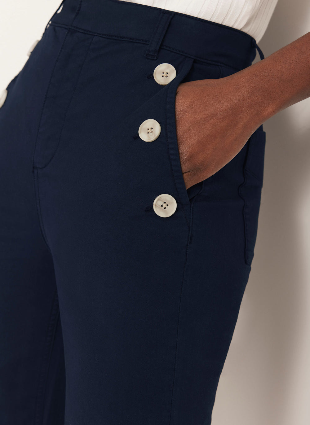 Navy Button Detail Trousers