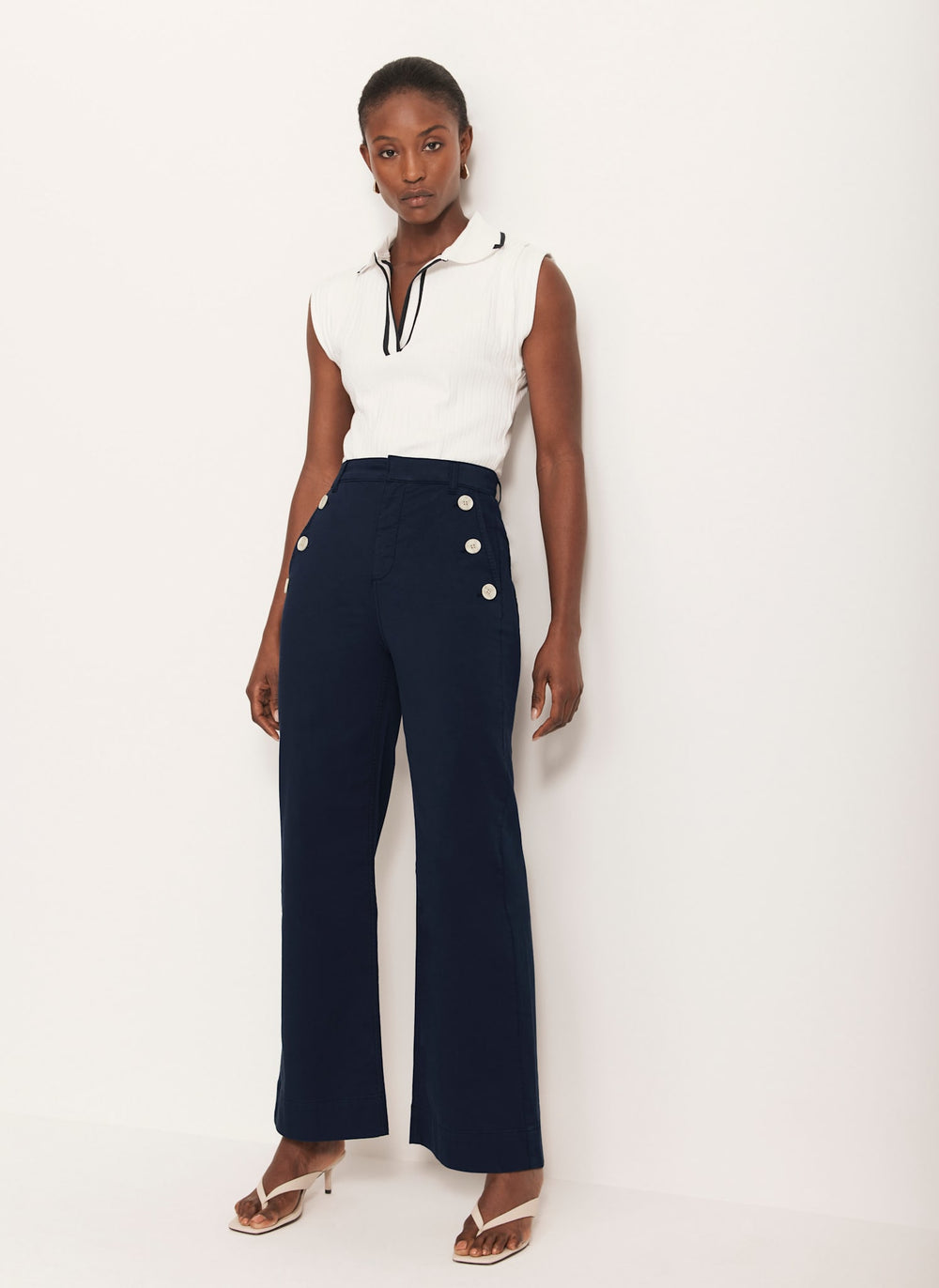 Navy Button Detail Trousers