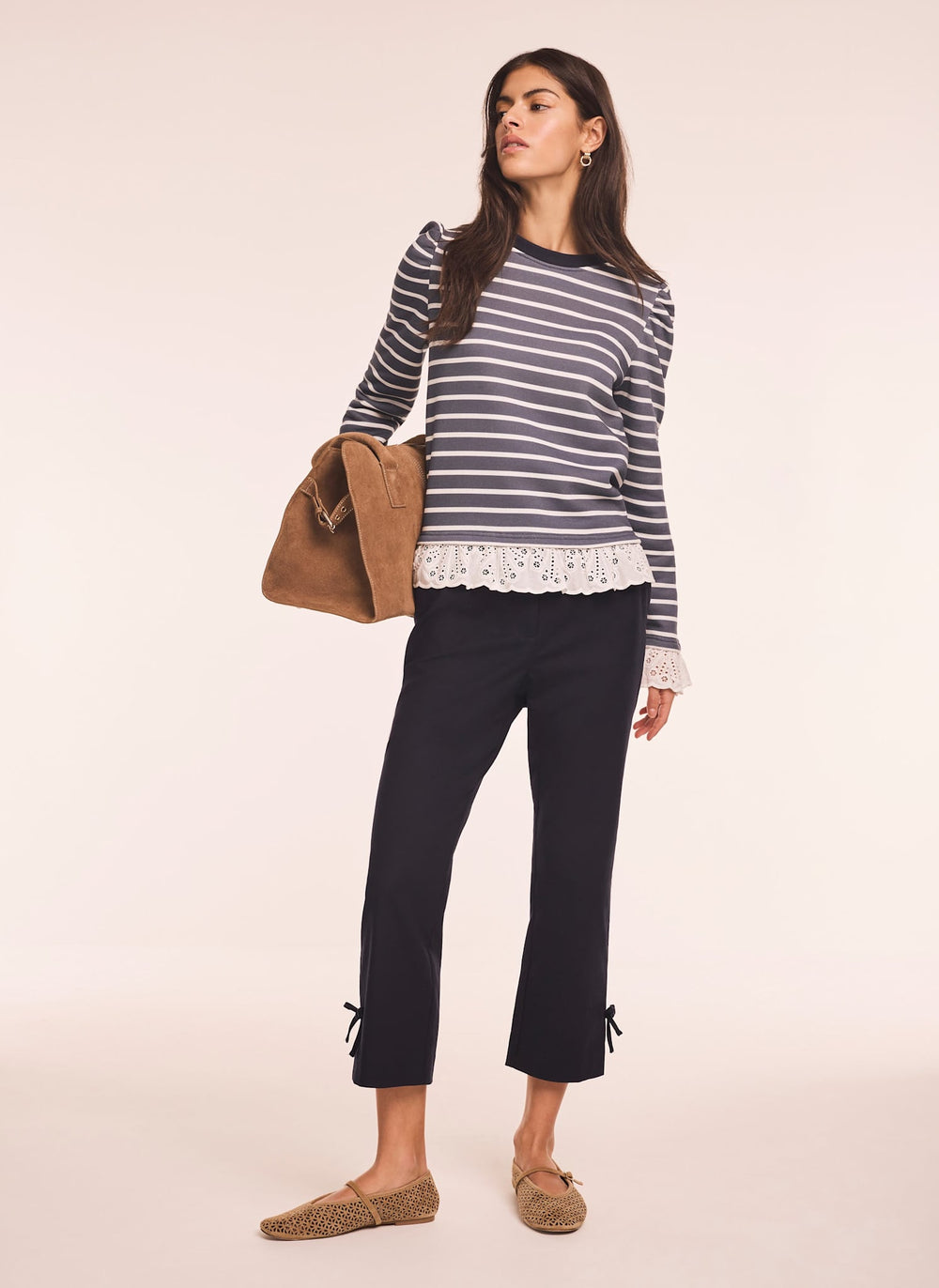 Navy Cotton Blend Capri Trousers