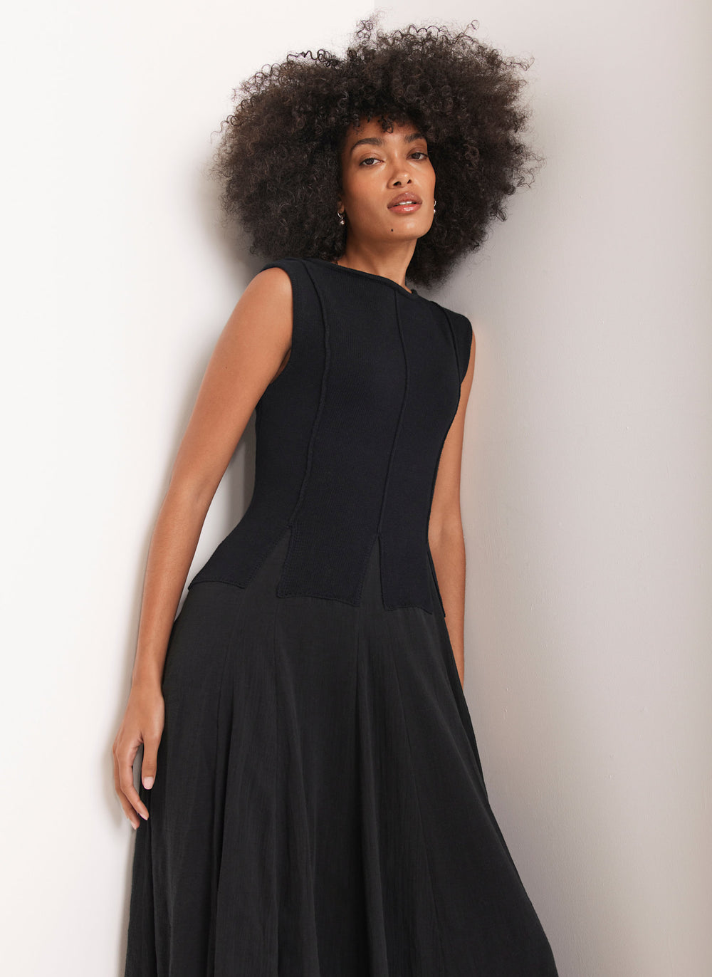 Navy Cotton Blend Drop Waist Maxi Dress