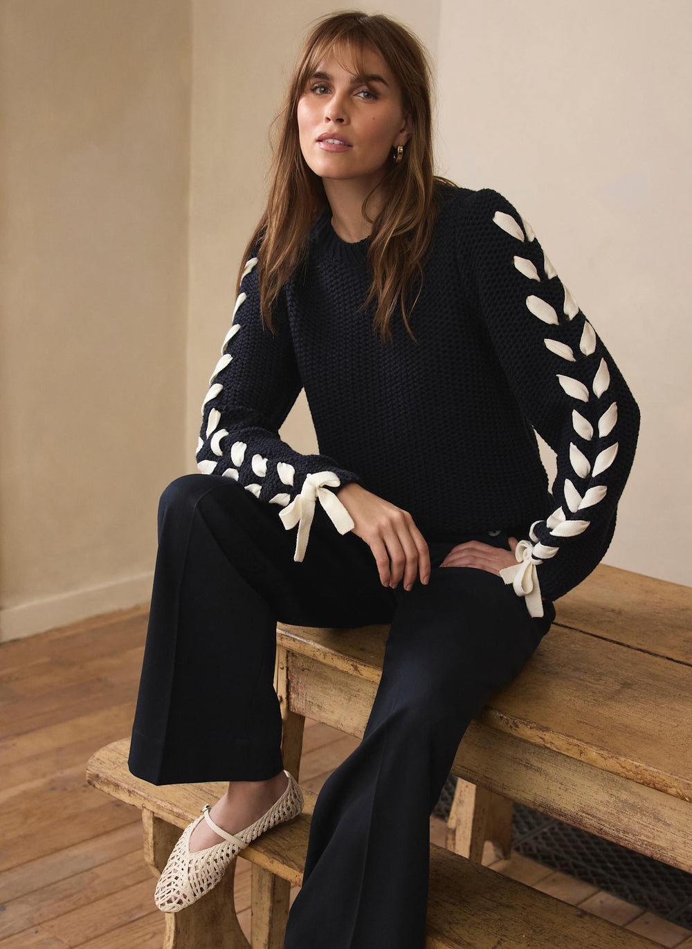 Navy Cotton Blend Ribbon Detail Jumper