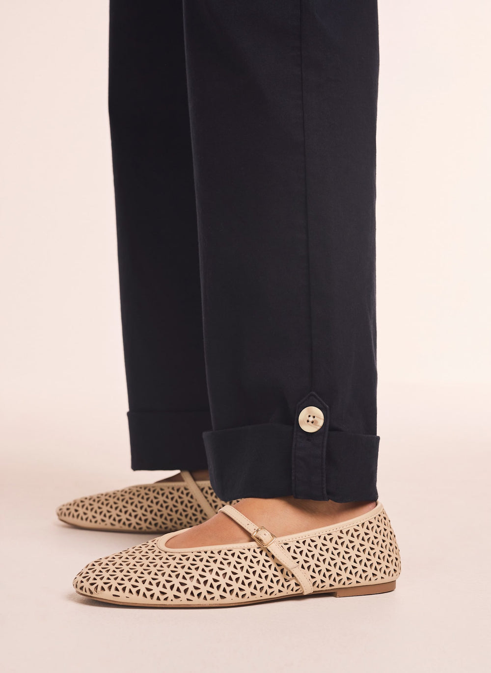 Navy Cropped Wide Chino Trousers