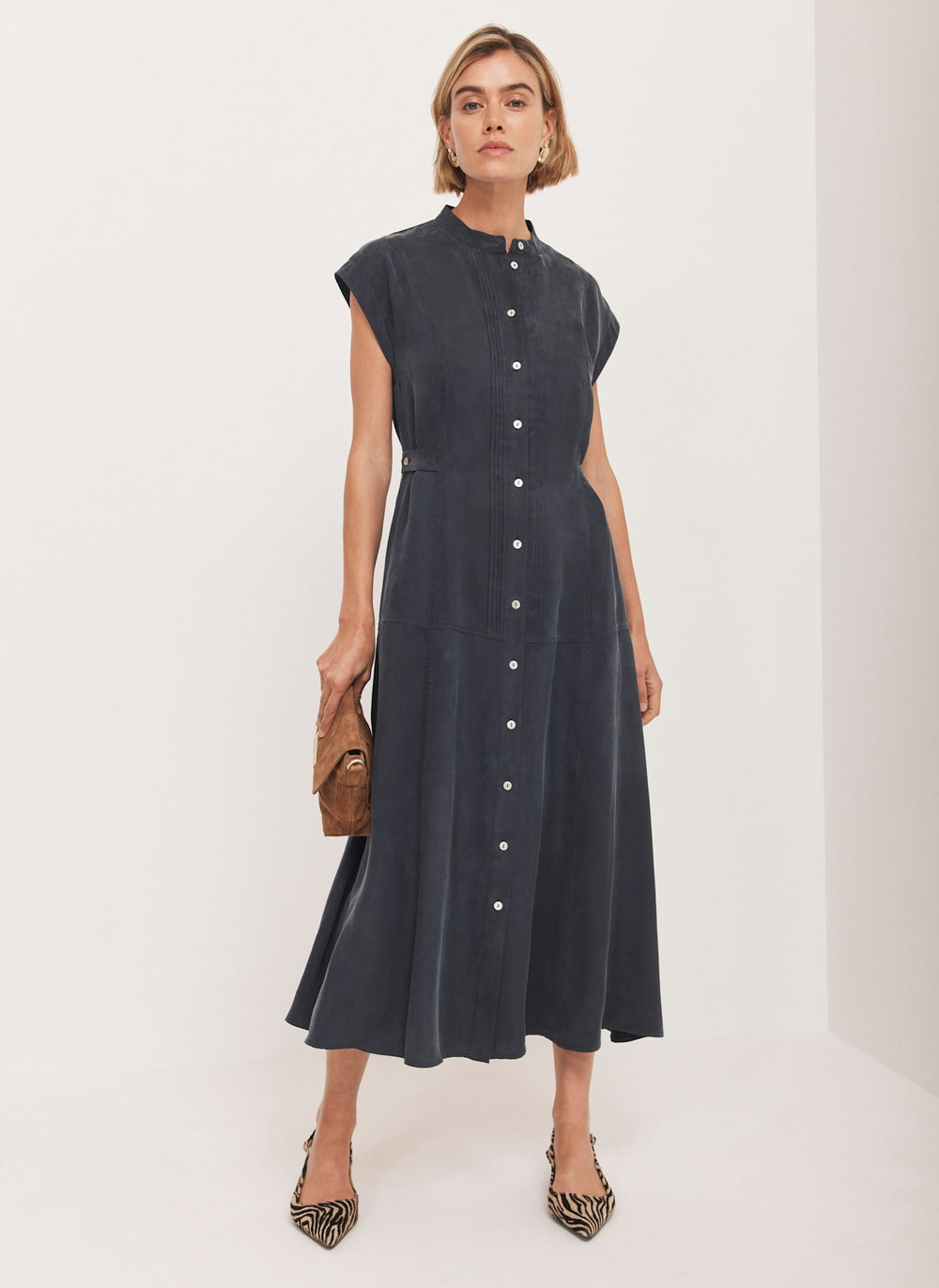 Navy Utility Midi Dress
