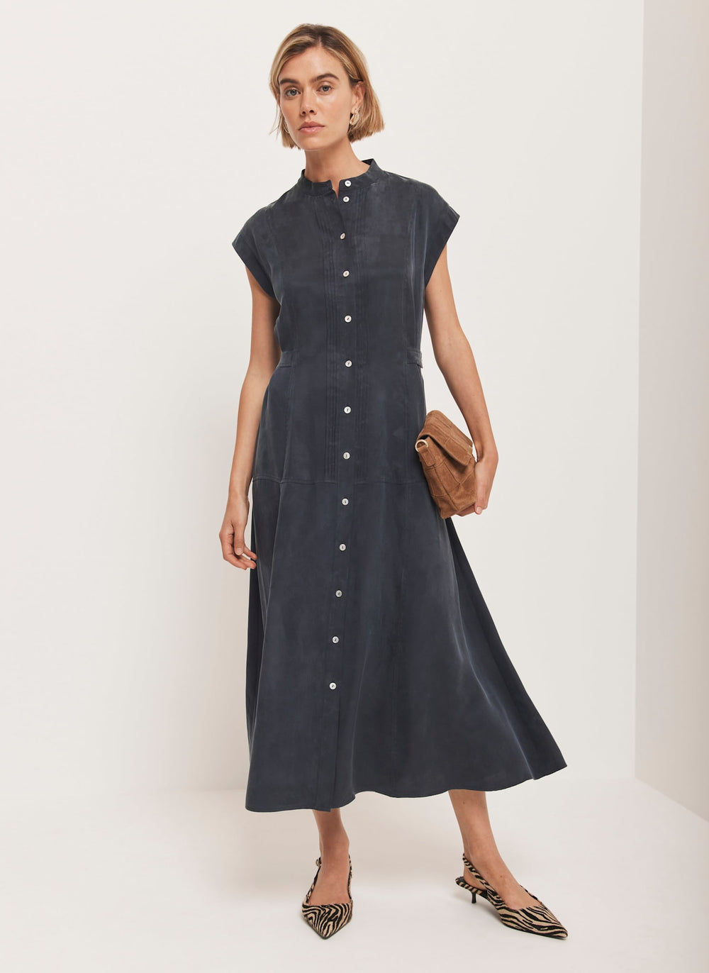 Navy Utility Midi Dress