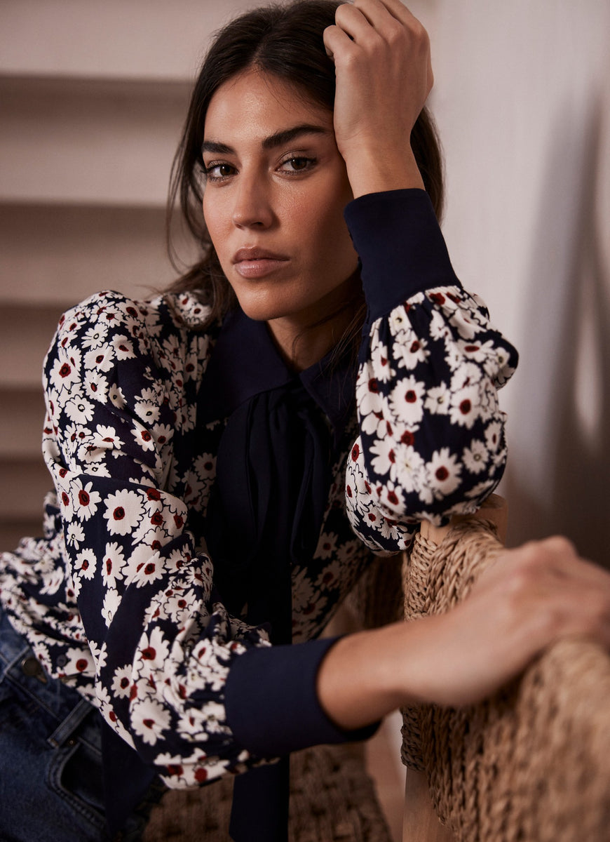 Navy Blue Floral Print Shirt Mint Velvet