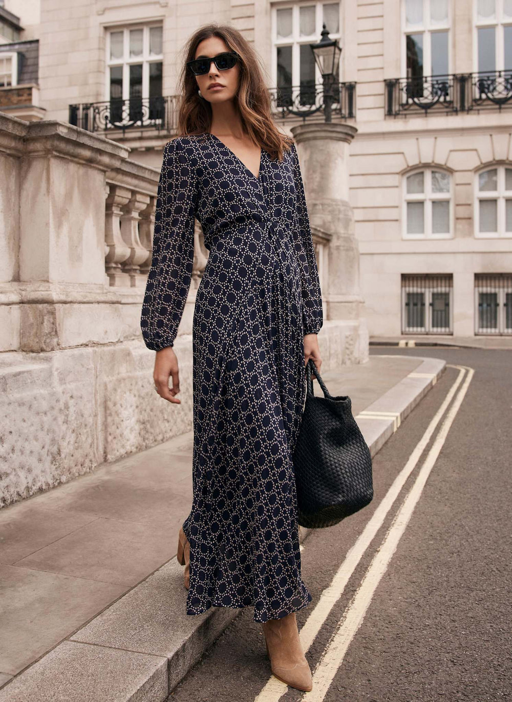 Navy Geometric Print Maxi Dress