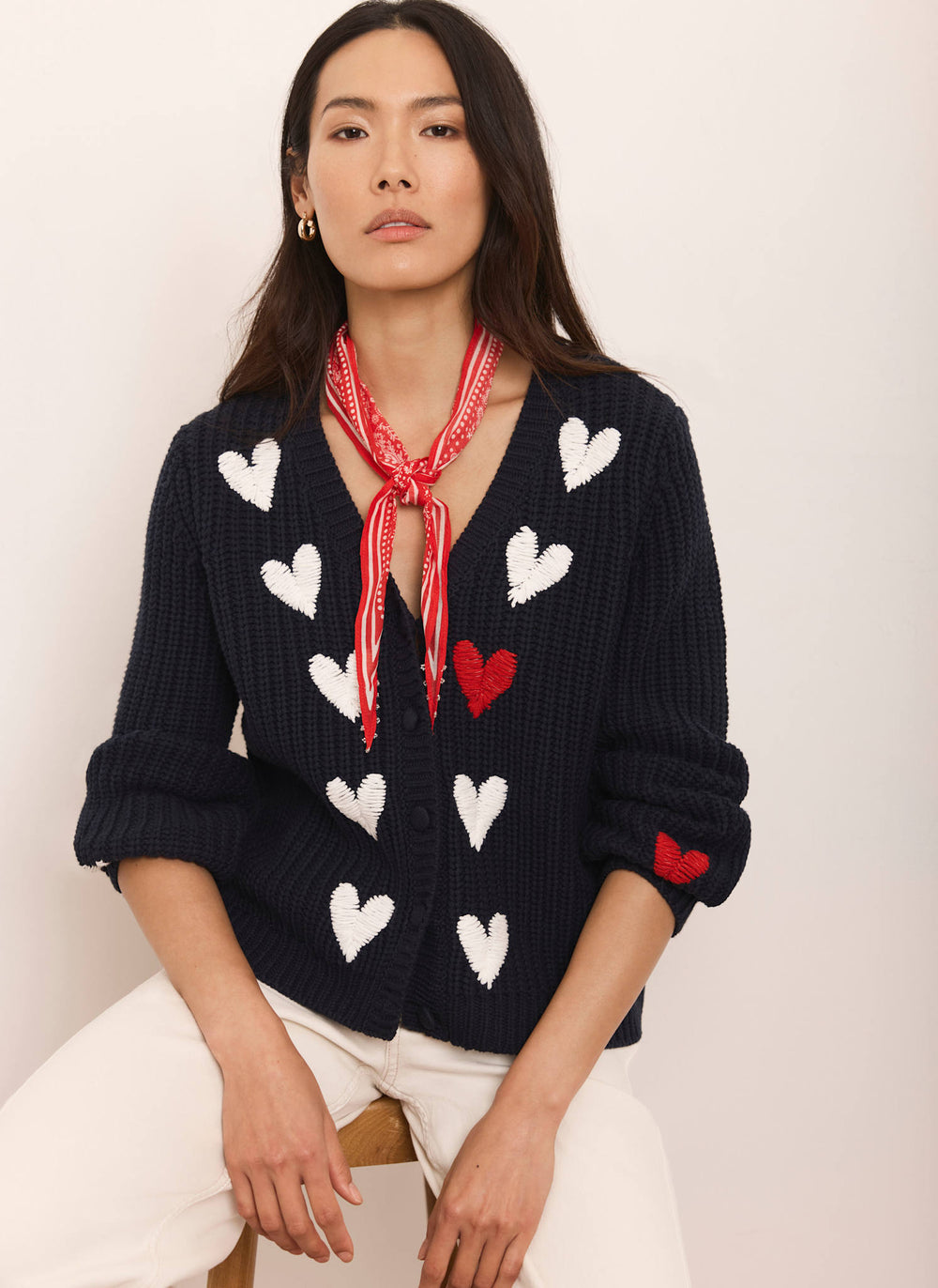 Navy Heart Embroidered Cardigan
