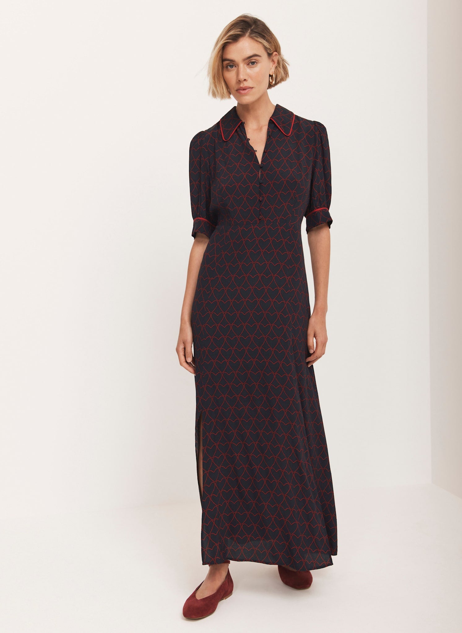 Navy Heart Print Midi Dress – Mint Velvet