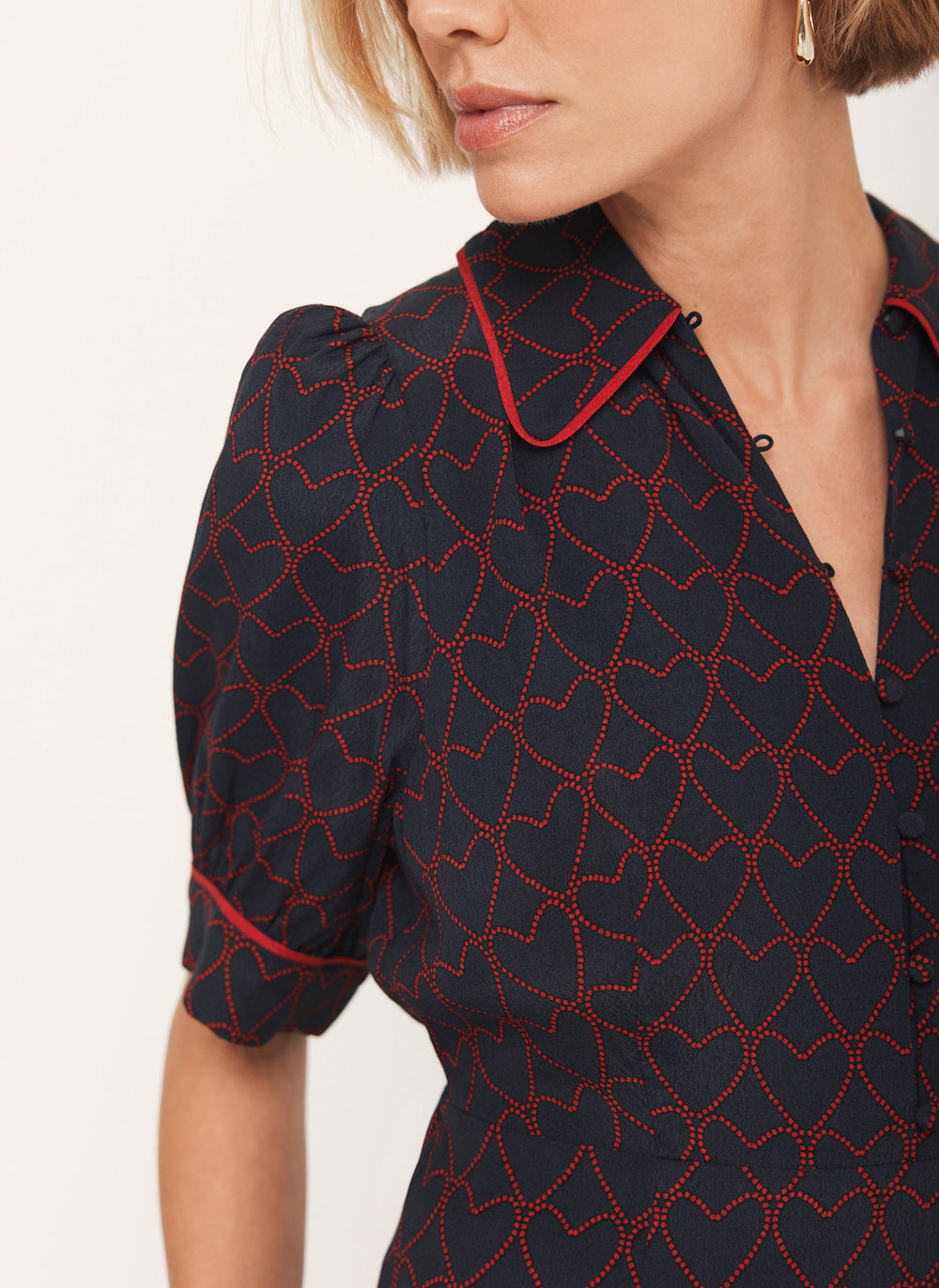 Navy Heart Print Midi Dress