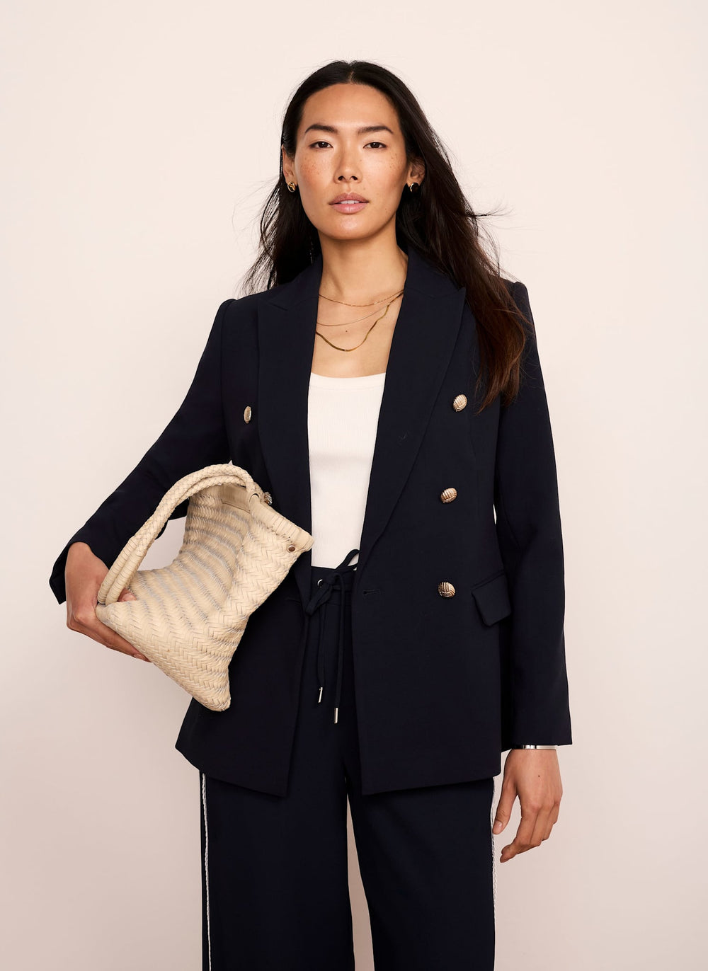 Navy Double Breasted Button Detail Blazer