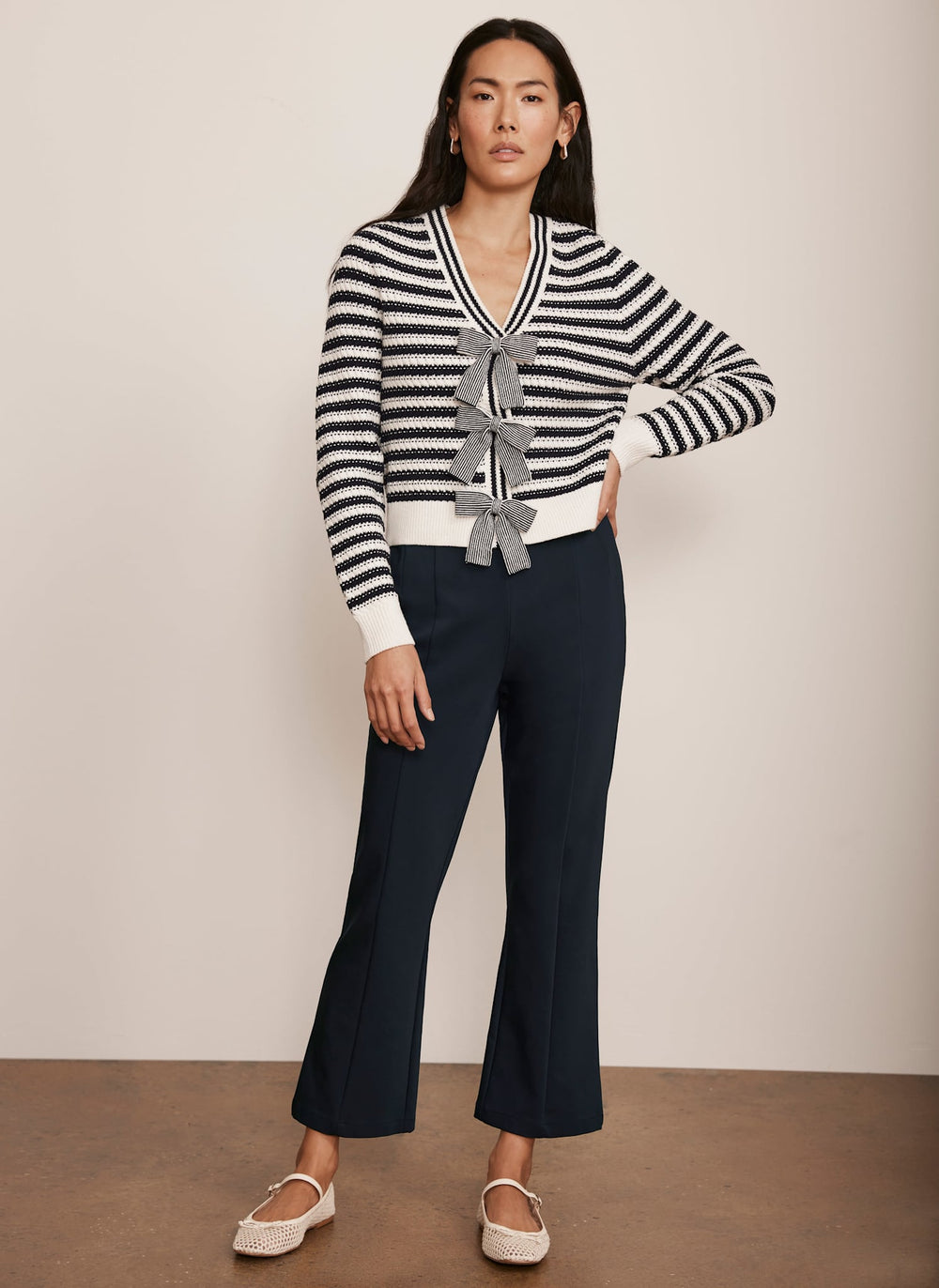 Navy Kick Flare Cropped Trousers