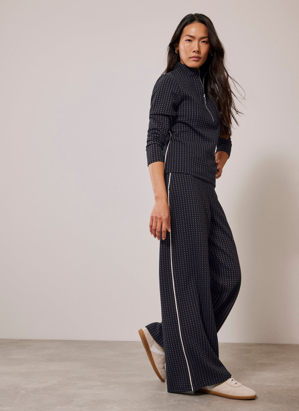 Navy Pinstripe Wide Trousers