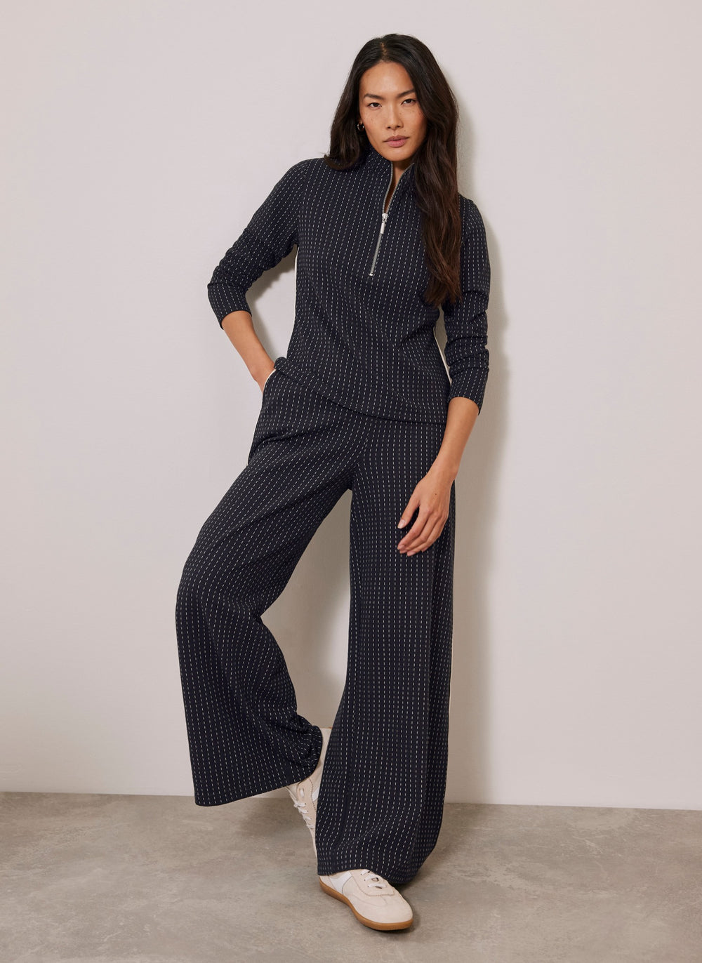 Navy Pinstripe Wide Trousers