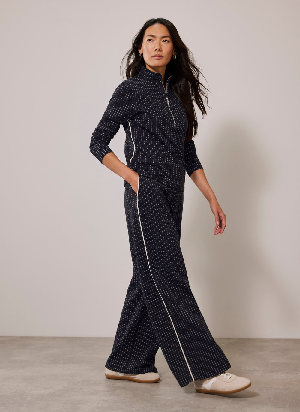 Navy Pinstripe Wide Trousers