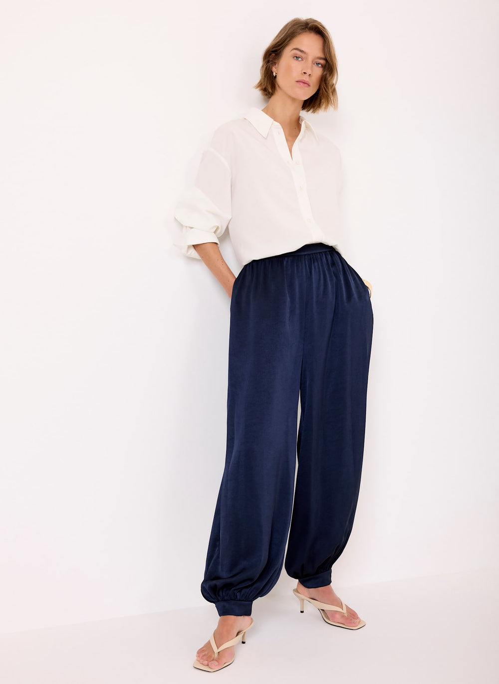 Navy Satin Balloon Trousers