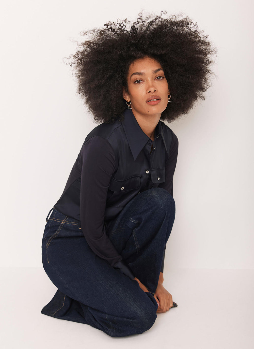 Navy Satin Utility Shirt